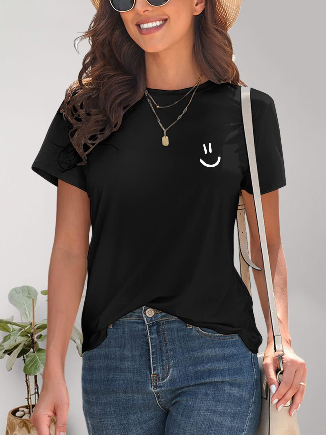 Black smile graphic t-shirt with accessories