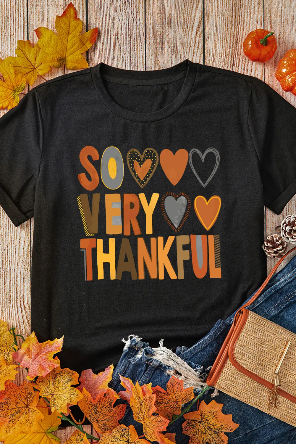 Flat lay of black T-shirt with &