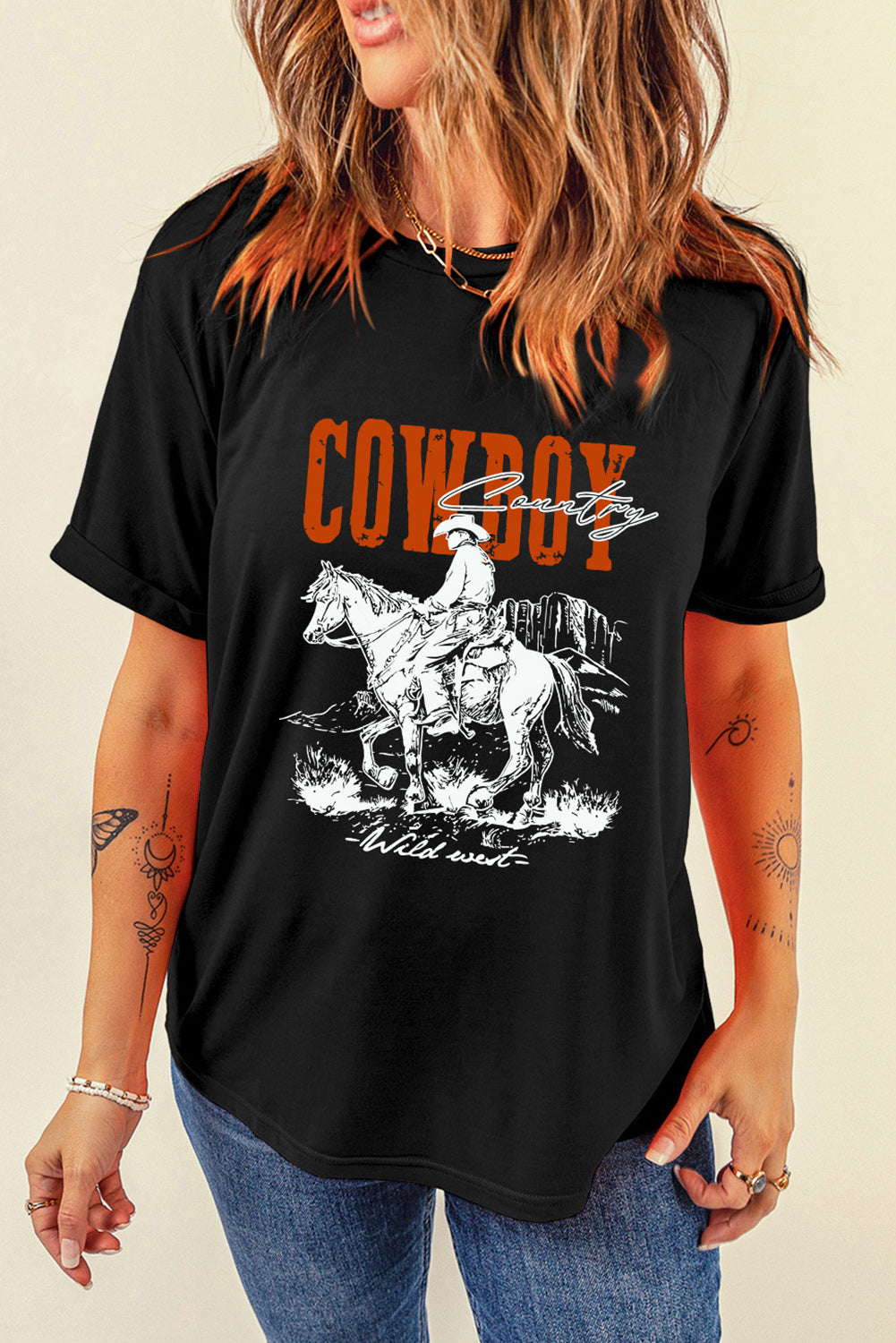 COWBOY round neck short sleeve t-shirt with graphic design