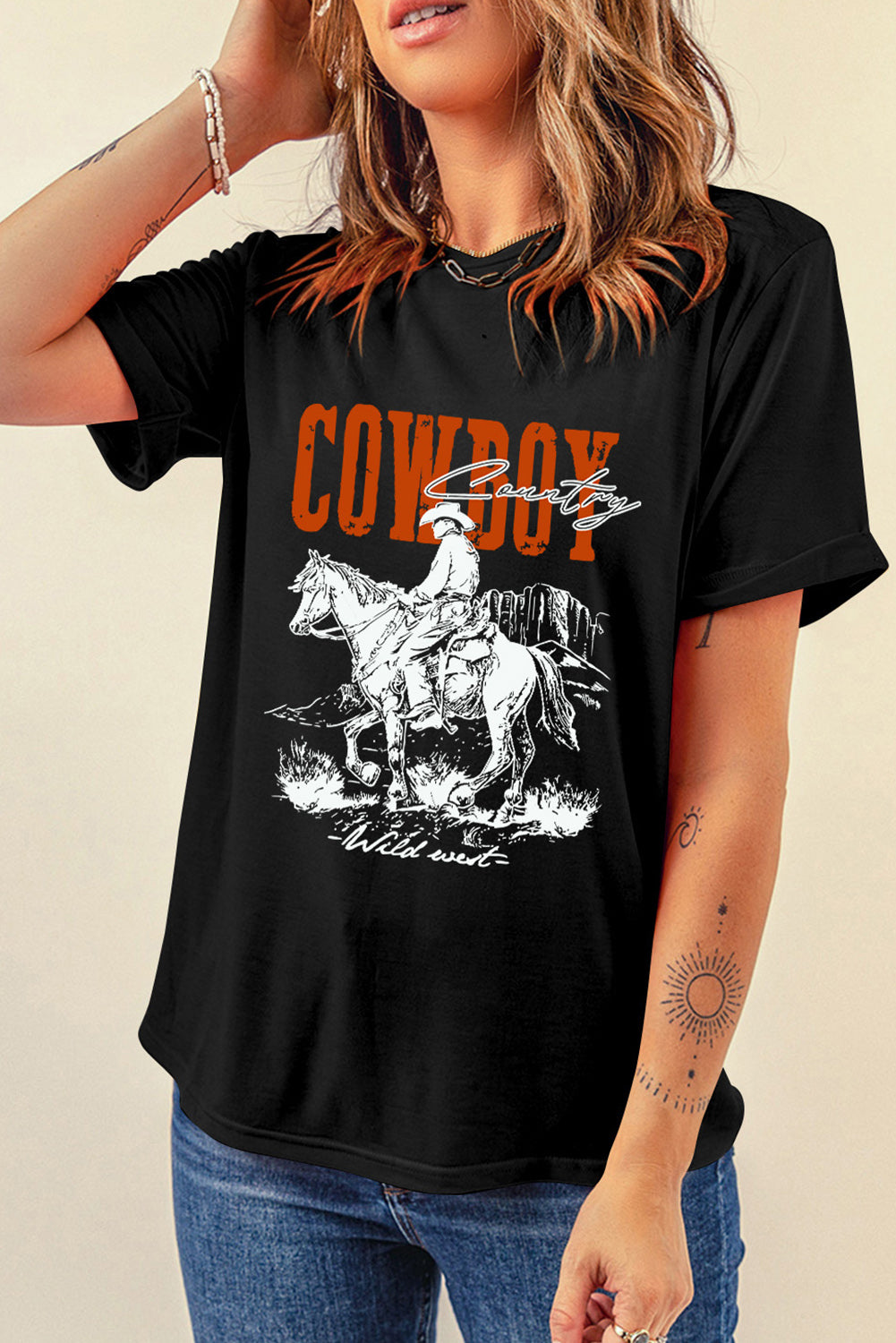 COWBOY round neck short sleeve t-shirt featuring cowboy print