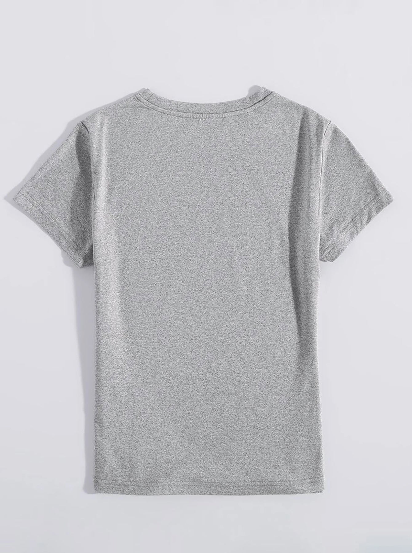 Back view of gray round neck short sleeve T-shirt