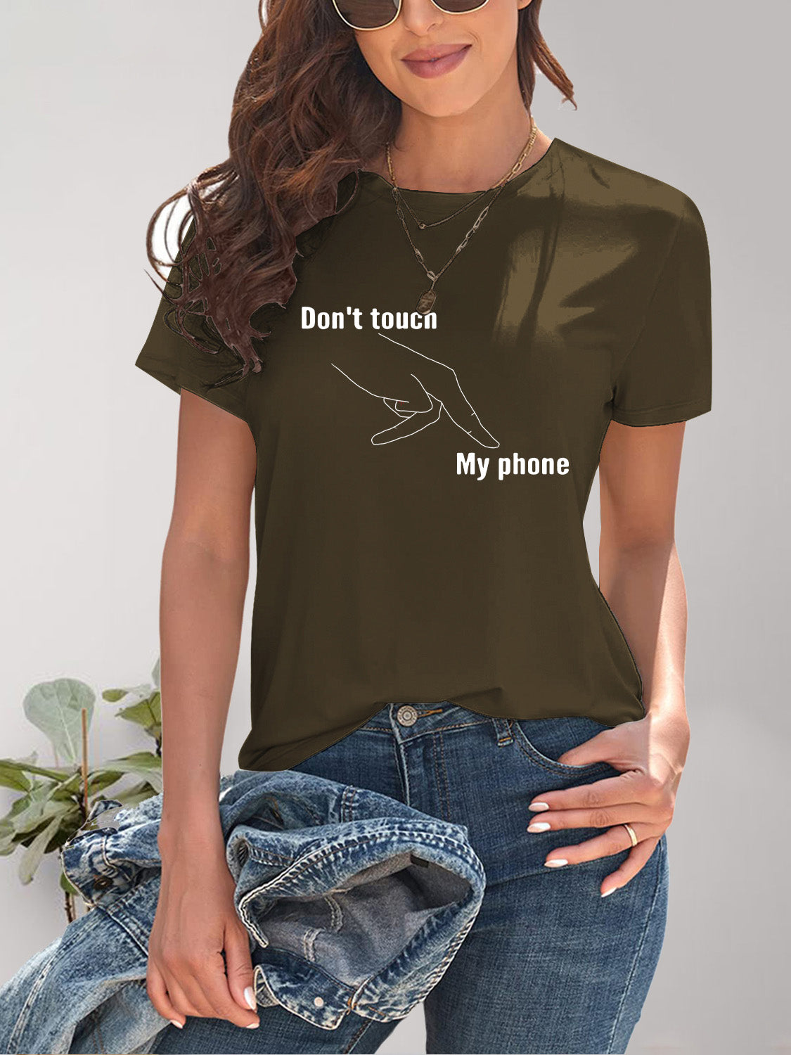 Dark olive graphic T-shirt with &