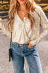 Sequin surplice bodysuit with long sleeves and jeans