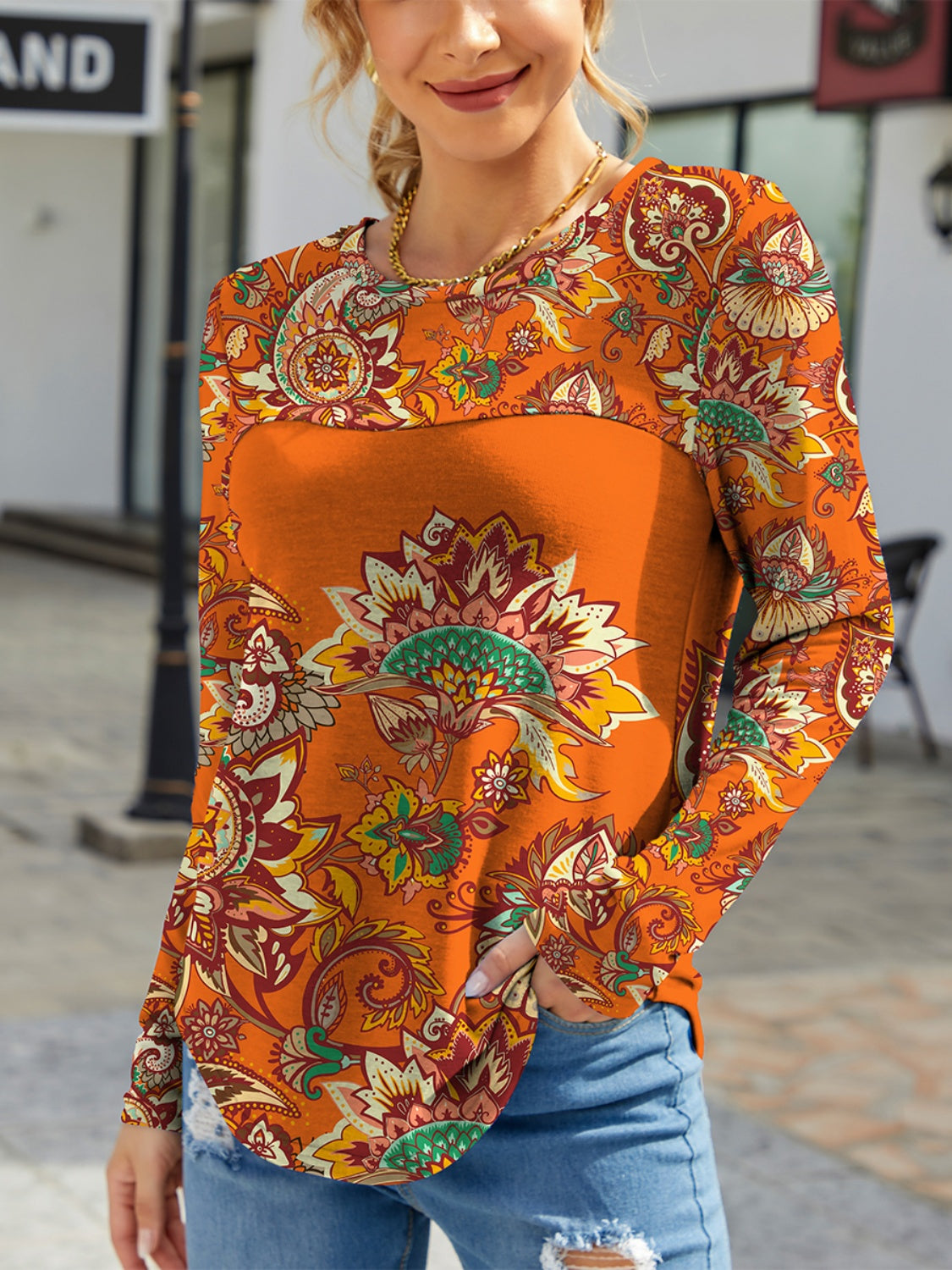 FAM-FAM printed round neck long sleeve t-shirt front view