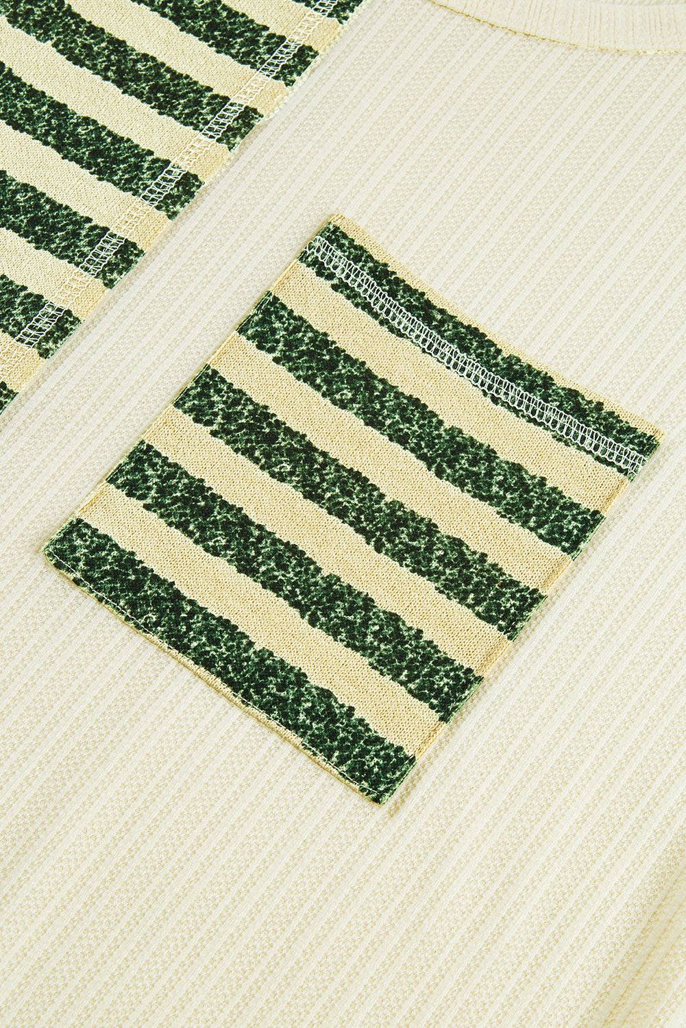 Pocket detail on striped round neck top