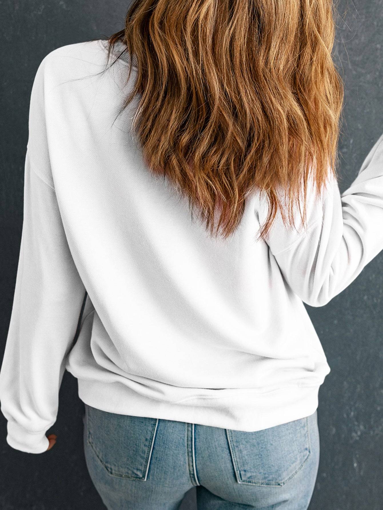 White sweatshirt, back view