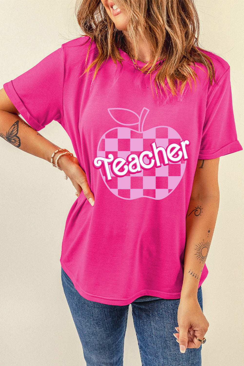 Graphic T-shirt in pink with &