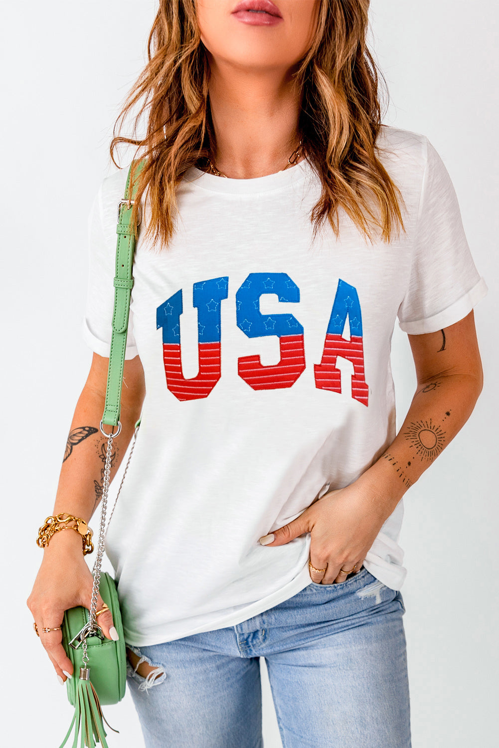 USA round neck short sleeve t-shirt, stylish design