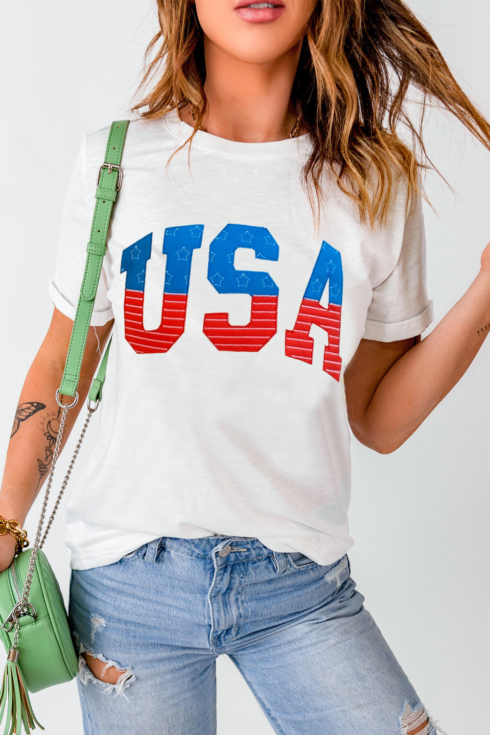USA round neck short sleeve t-shirt, trendy look