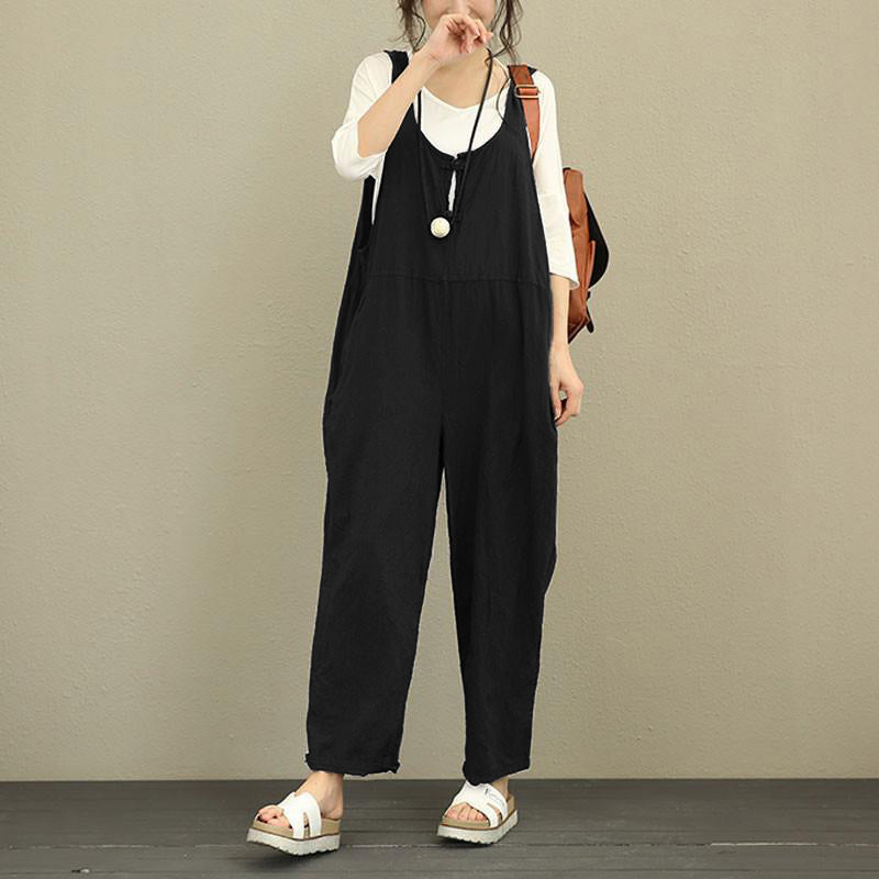 Black casual loose jumpsuit for women