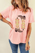 Pink T-shirt with boot graphic, round neck, short sleeves