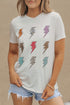 White T-shirt with colorful lightning graphic, front view