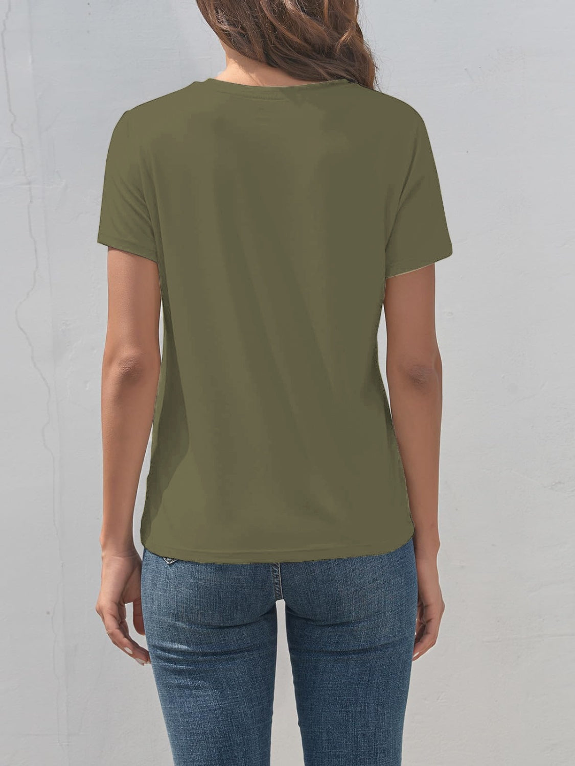 Olive graphic round neck short sleeve T-shirt back