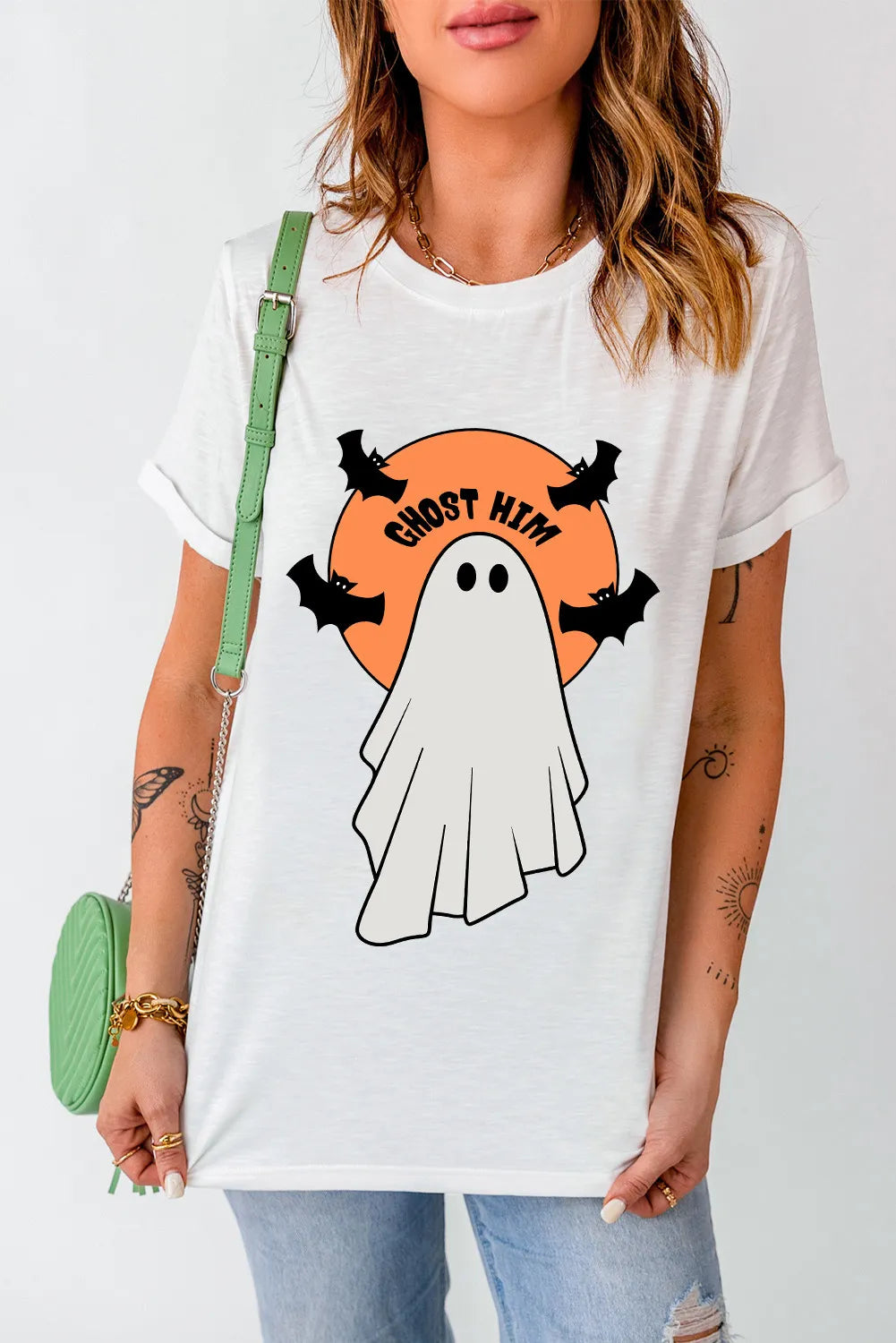 Full Size Ghost Round Neck Short Sleeve T-Shirt, front view