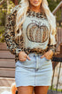 Pumpkin graphic leopard sweatshirt with round neck and long sleeves