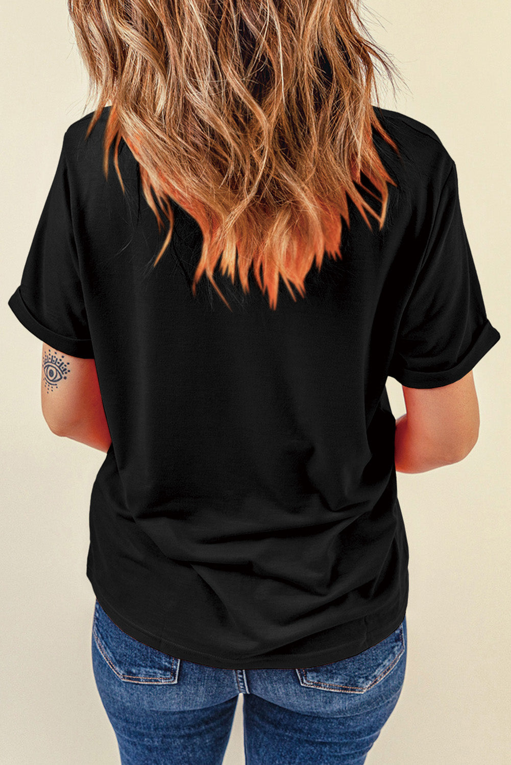 US Flag Round Neck Short Sleeve T-Shirt, back view