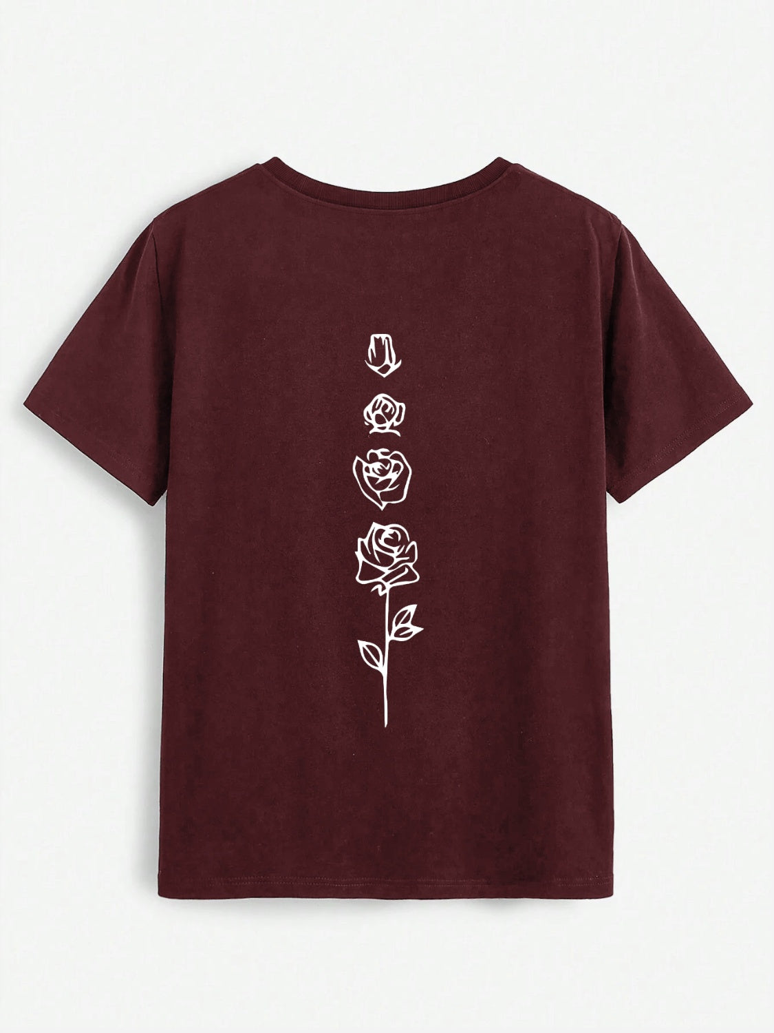 Burgundy T-shirt with rose design on back