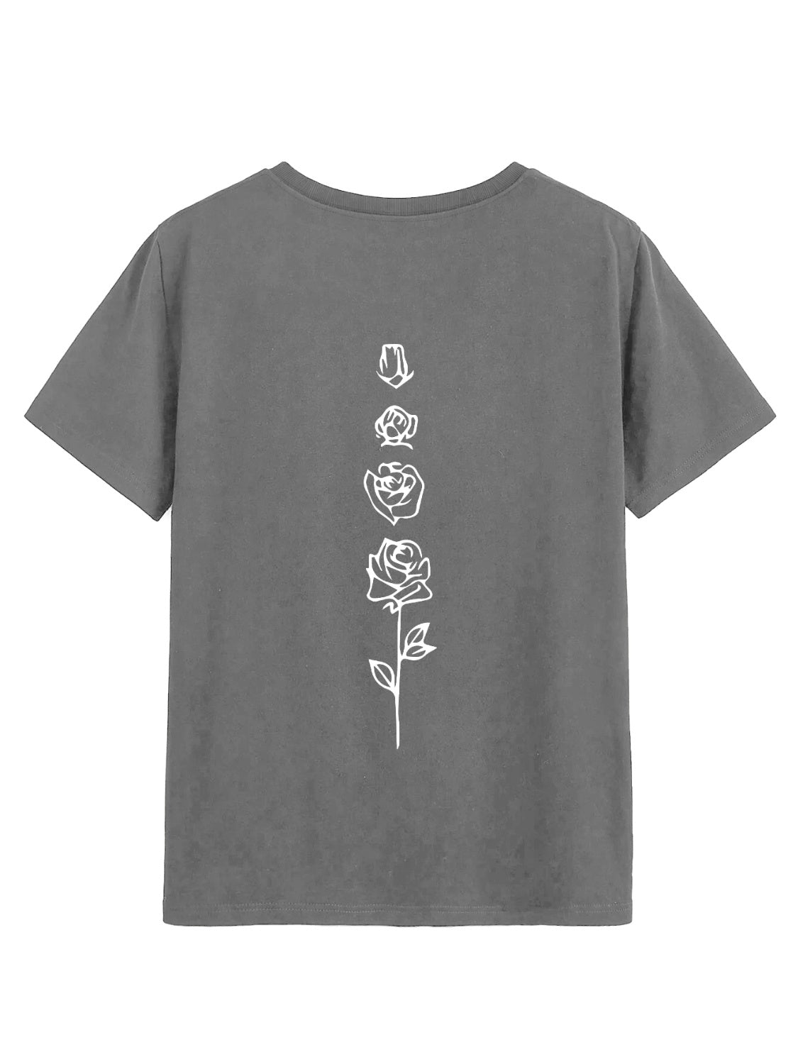 Gray T-shirt with rose design on back
