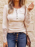Lace detail round neck long sleeve T-shirt, front view
