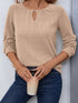 Beige ribbed long sleeve top with keyhole detail