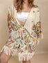 Plus size fringe printed cardigan with floral design