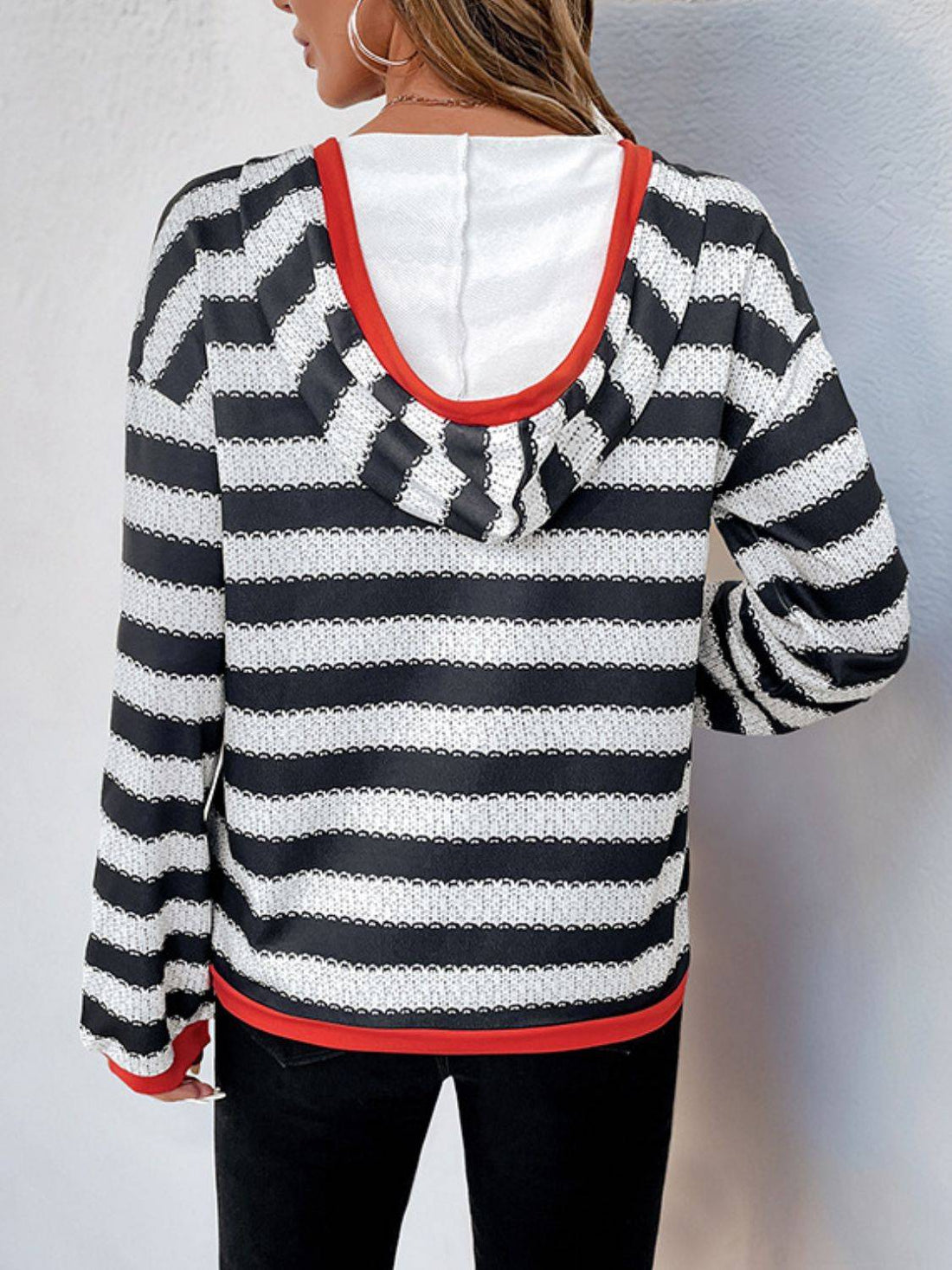 Perfee contrast striped long sleeve hoodie back view