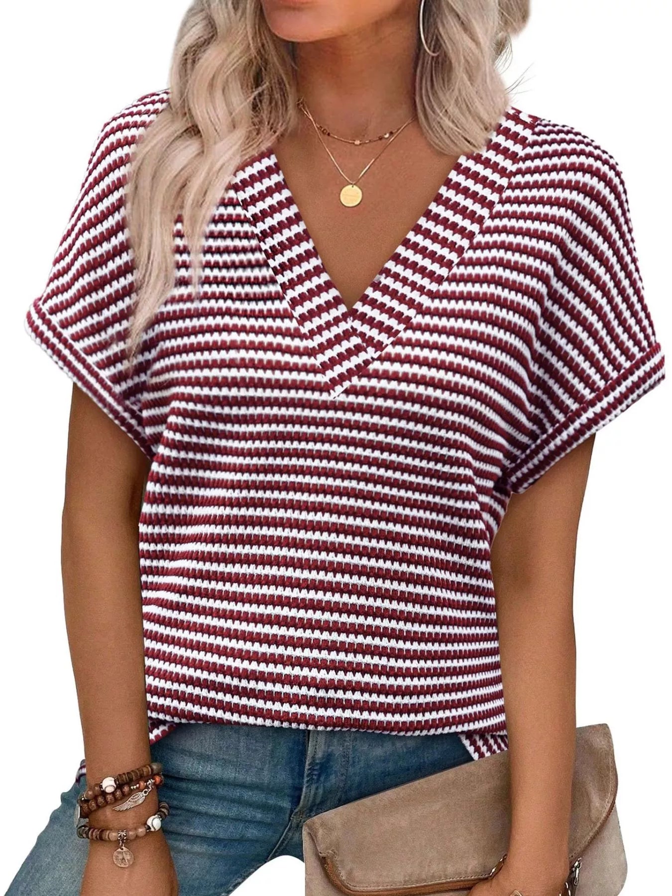 Striped V-Neck Relaxed Fit T-Shirt