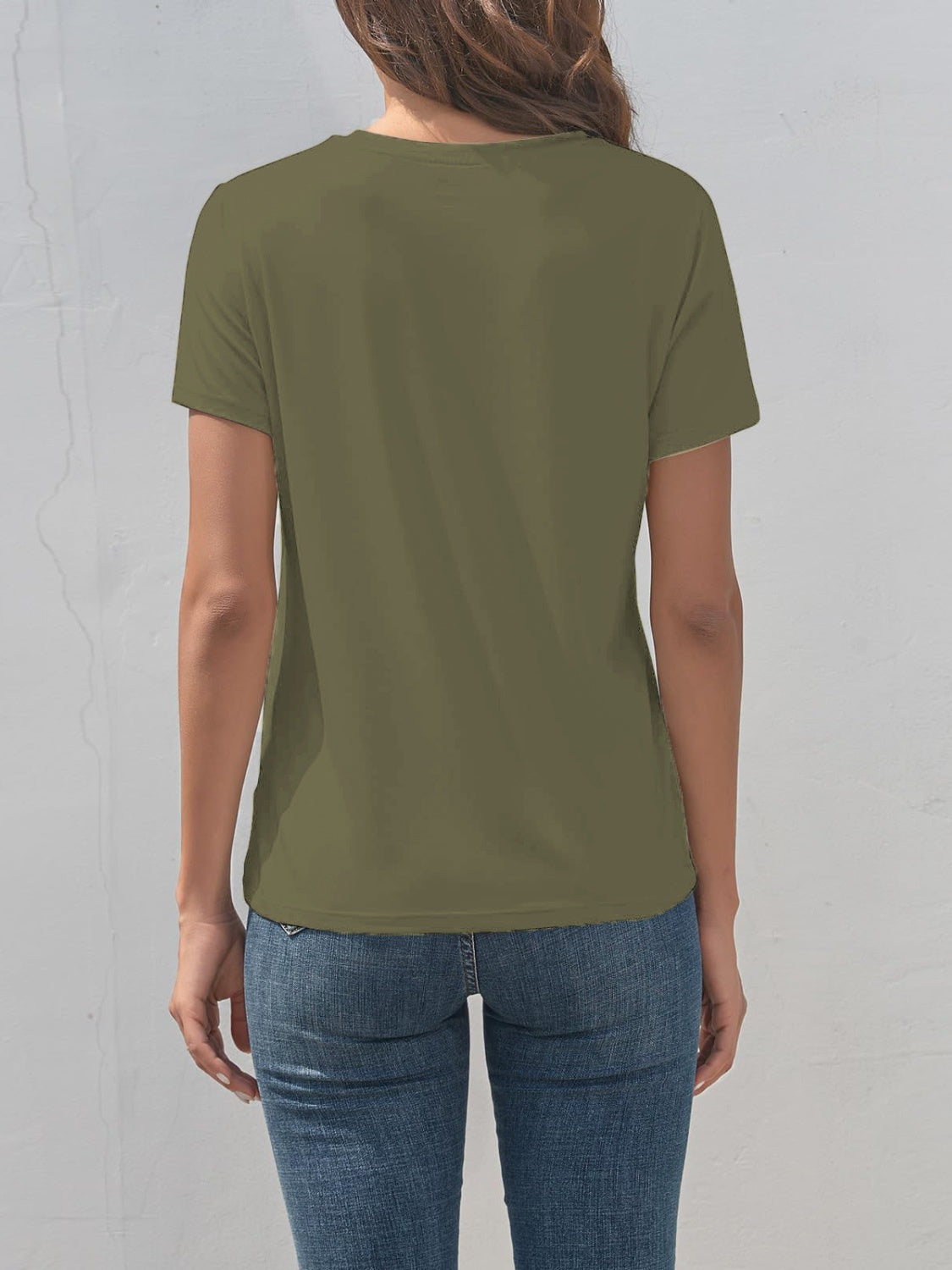 Olive cat round neck short sleeve t-shirt back view