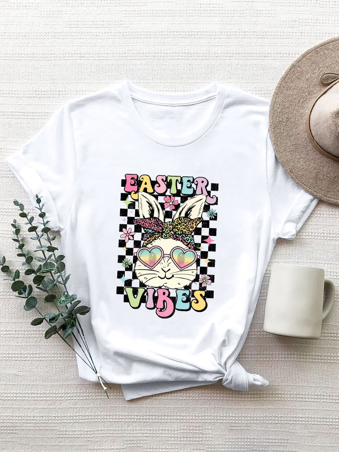 White Easter Vibes T-Shirt with bunny design