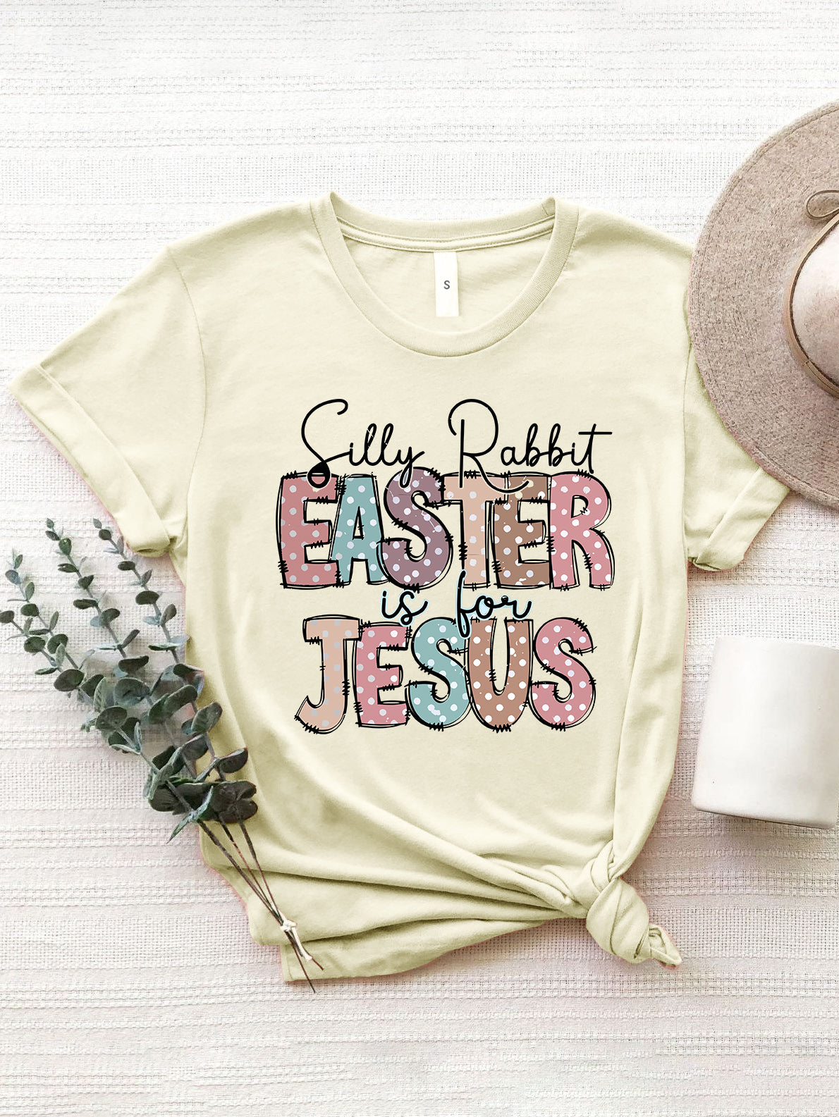 Light yellow Easter graphic T-shirt with round neck