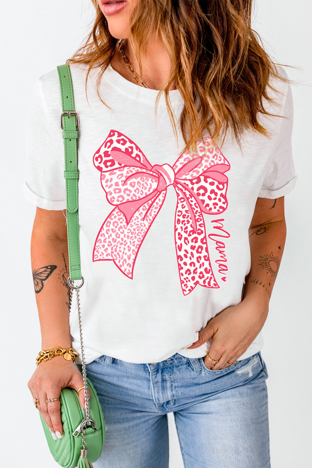 T-Shirt mit Rundhalsausschnitt und Schleife Grafik