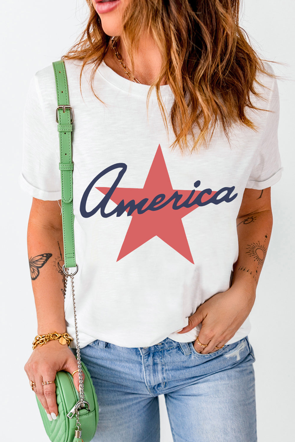 Round neck T-shirt with red star &