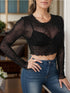 Black sheer long sleeve top with floral design