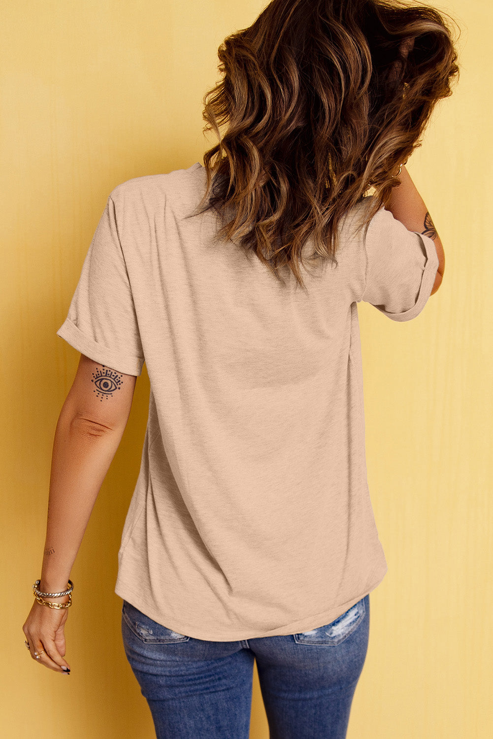 Back view of plain round neck short sleeve t-shirt