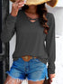 Dark gray crisscross V-neck long sleeve T-shirt, front view
