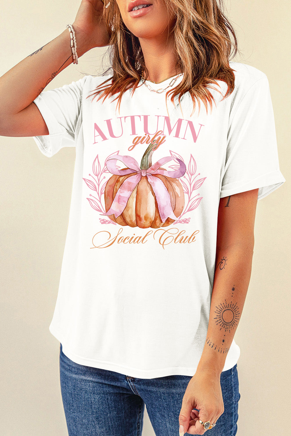 Autumn Girl Pumpkin Graphic T-Shirt, side view