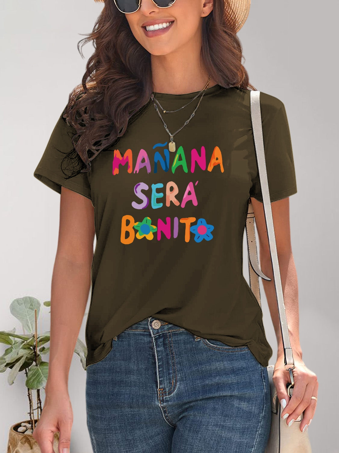 Dark green T-shirt with vibrant &