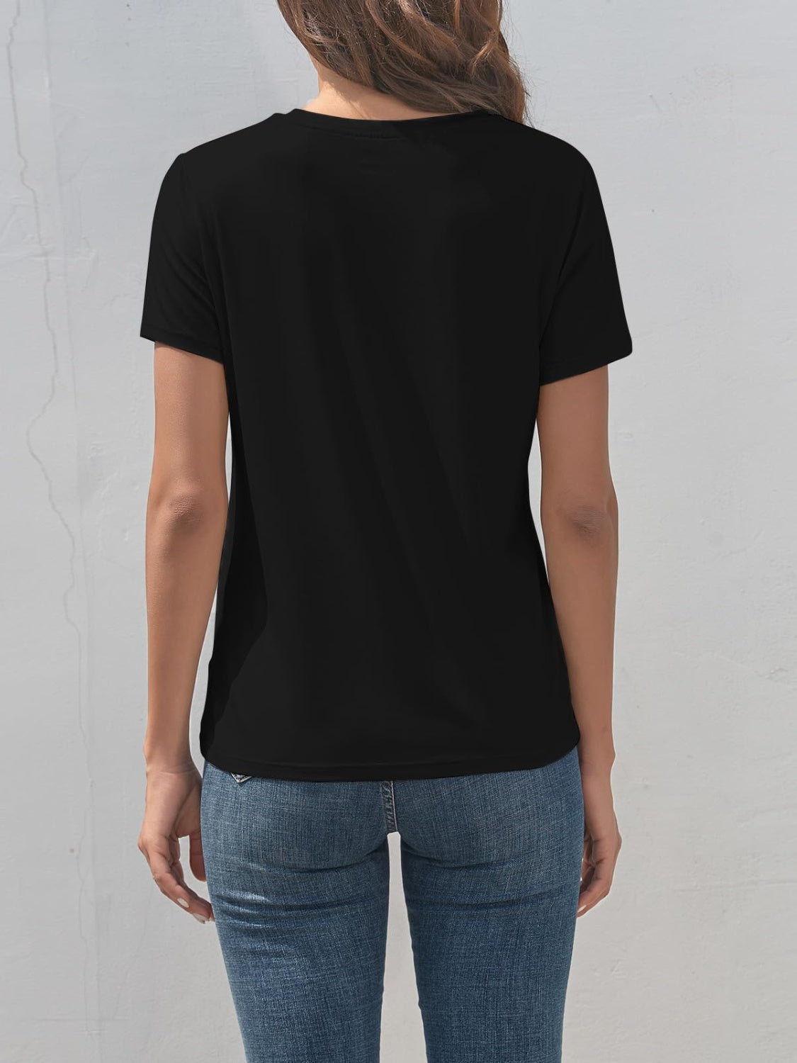 Black round neck t-shirt back view