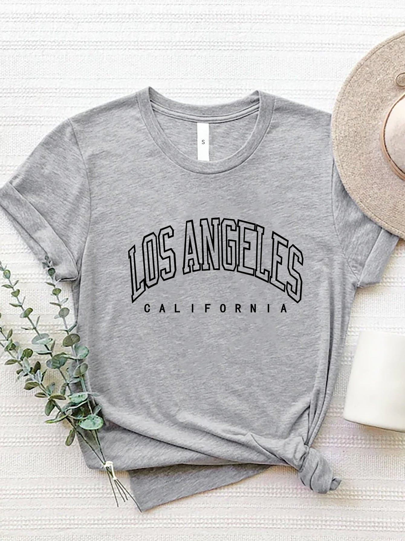 Gray Los Angeles California round neck T-shirt