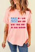 Pink graphic round neck short sleeve T-shirt with floral design