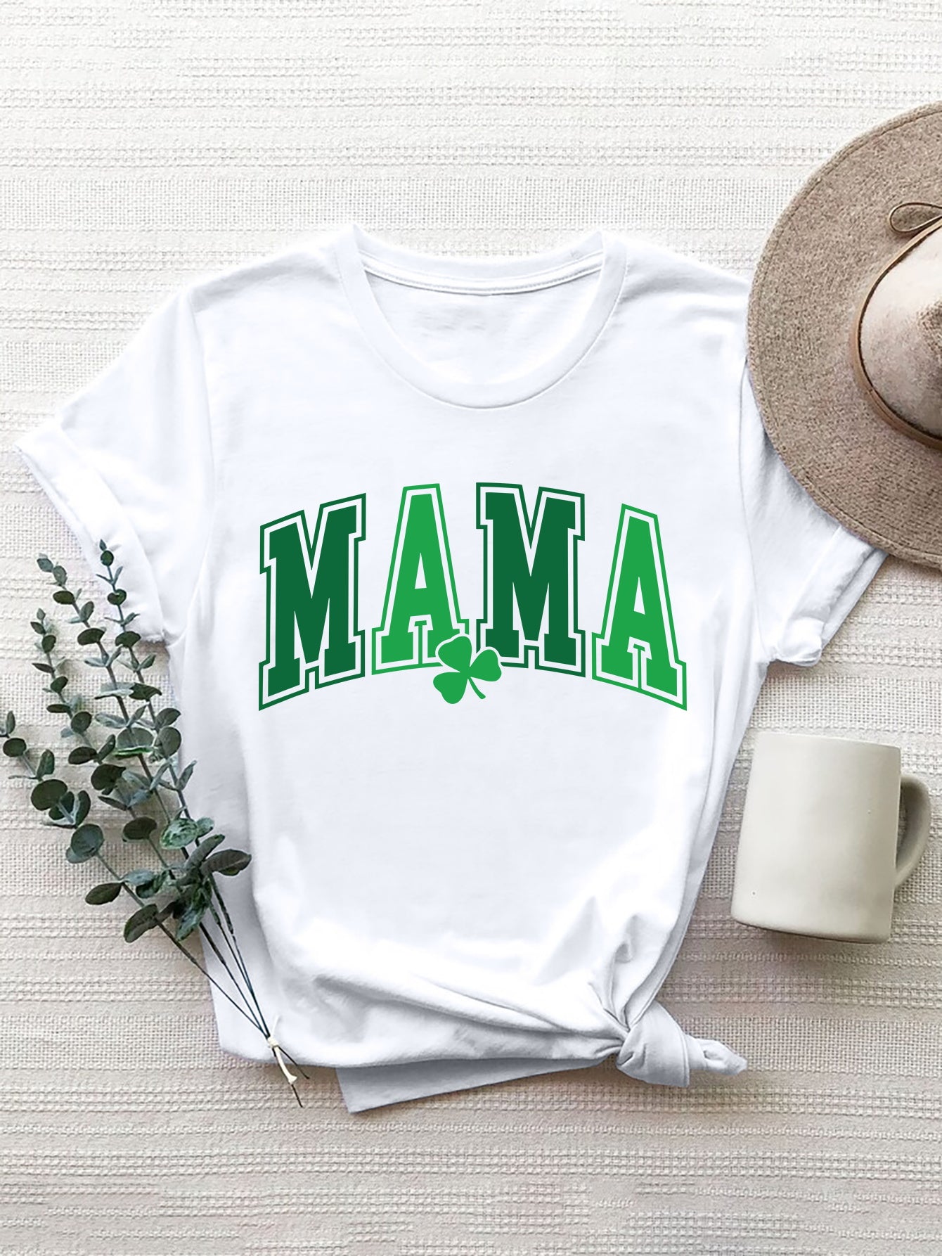 White MAMA round neck short sleeve T-shirt