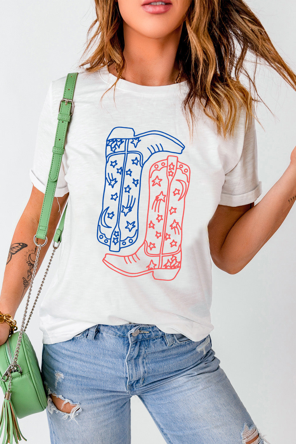 T-Shirt mit Rundhalsausschnitt und kurzen Ärmeln und Stiefelgrafik