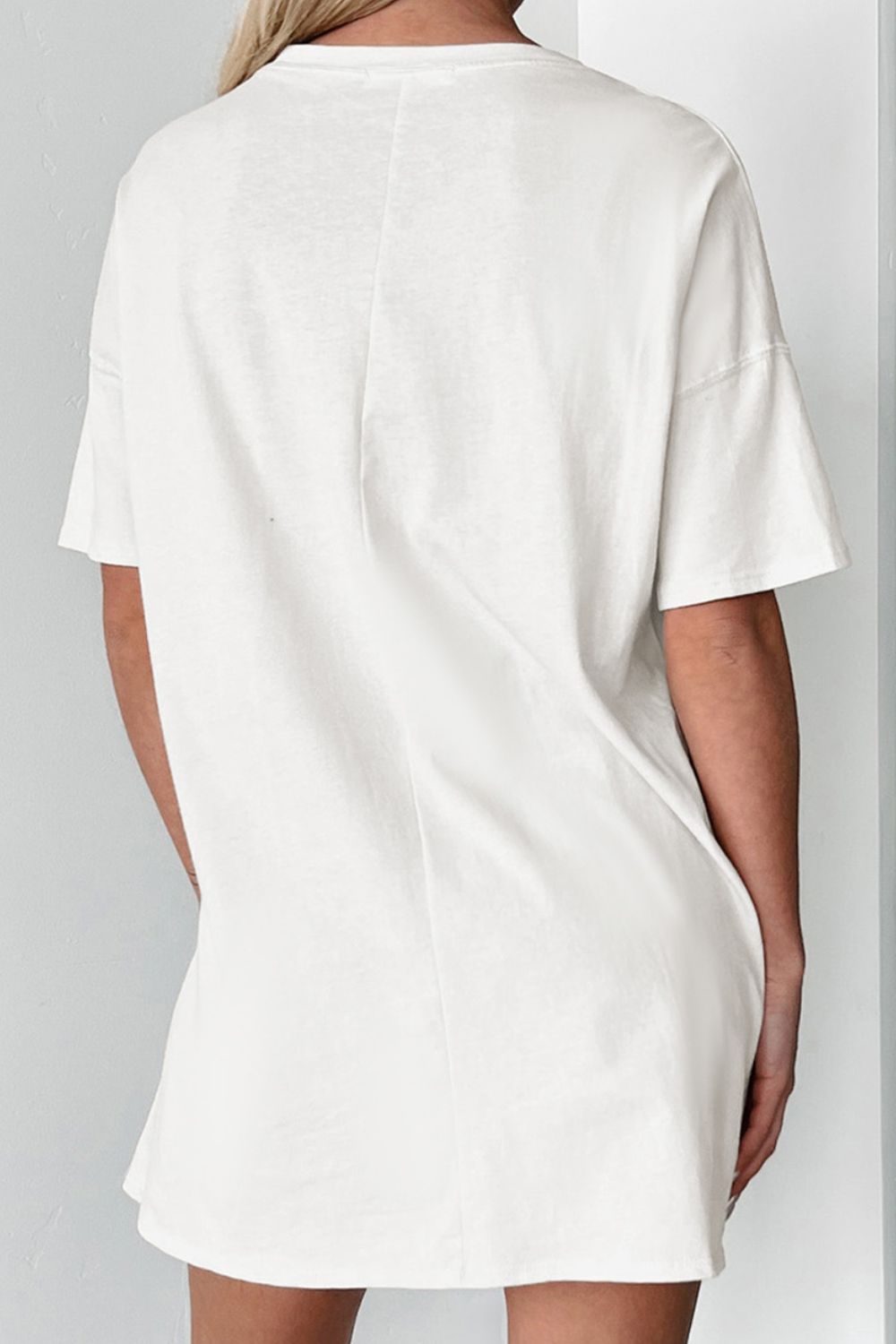 Back view of white MAMA round neck t-shirt