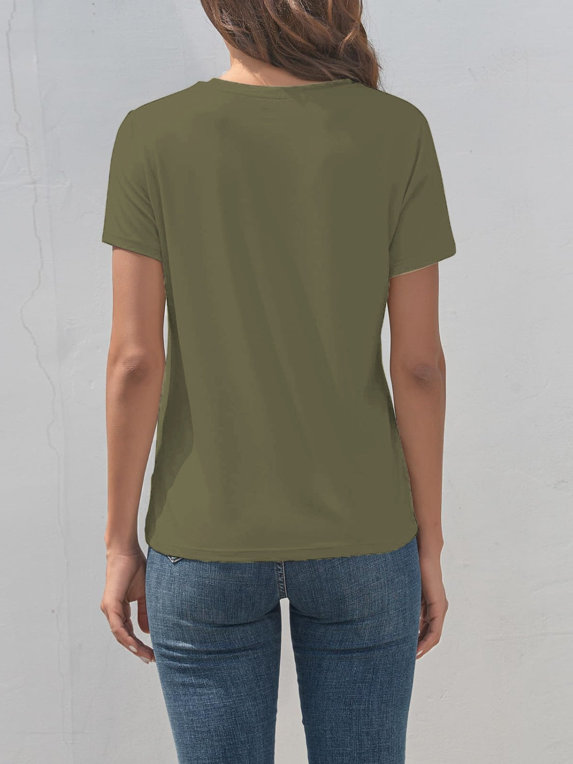 Olive heart round neck short sleeve t-shirt back