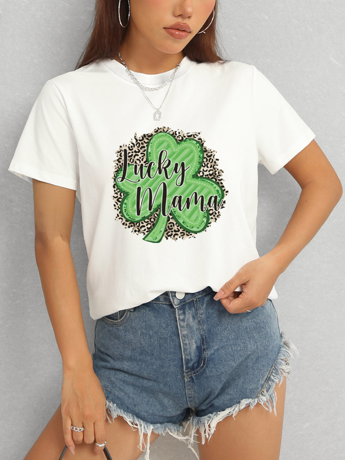 White Lucky Mama t-shirt styled casually