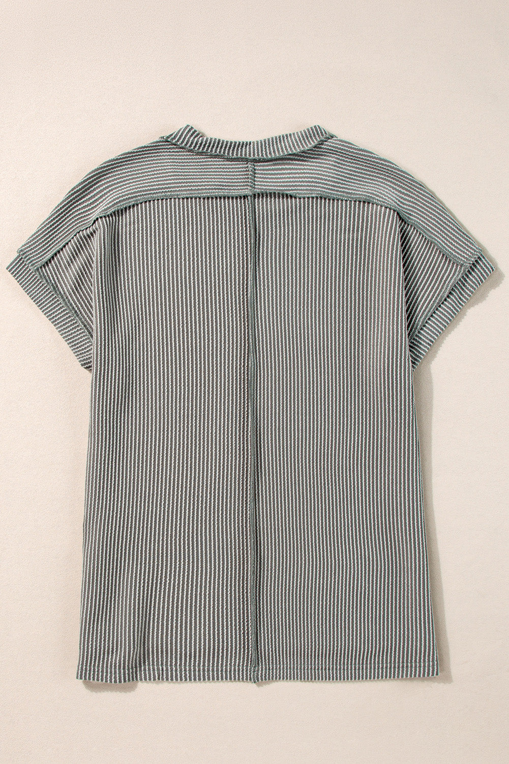 Back view of striped round neck short sleeve T-shirt