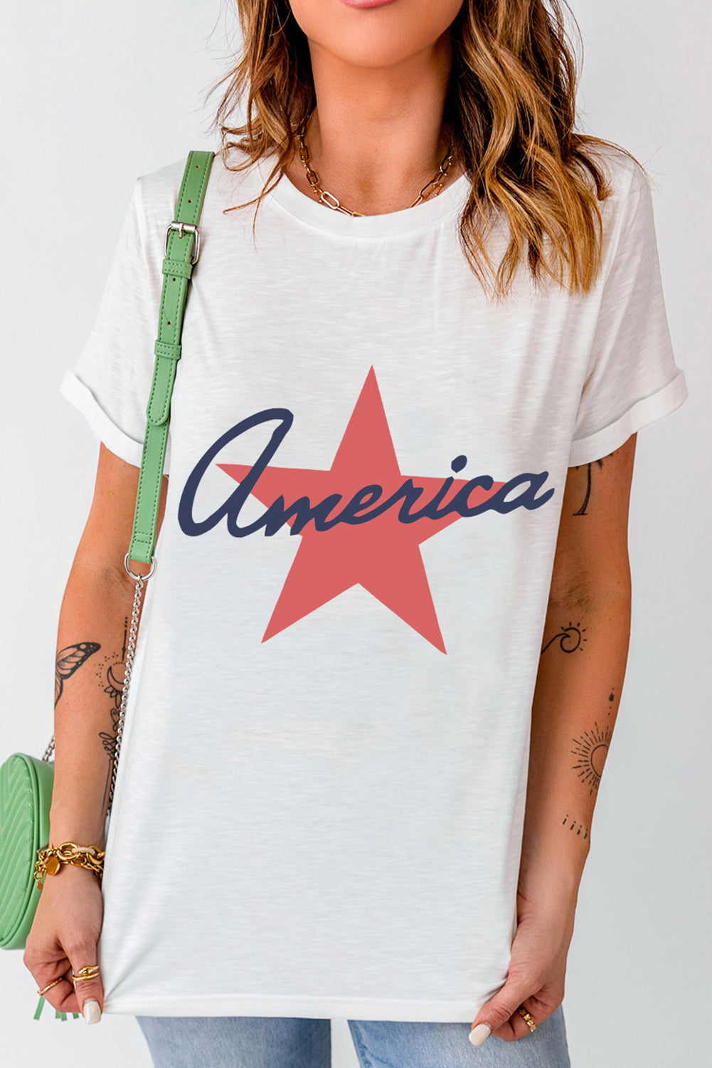 White T-shirt featuring red star and &