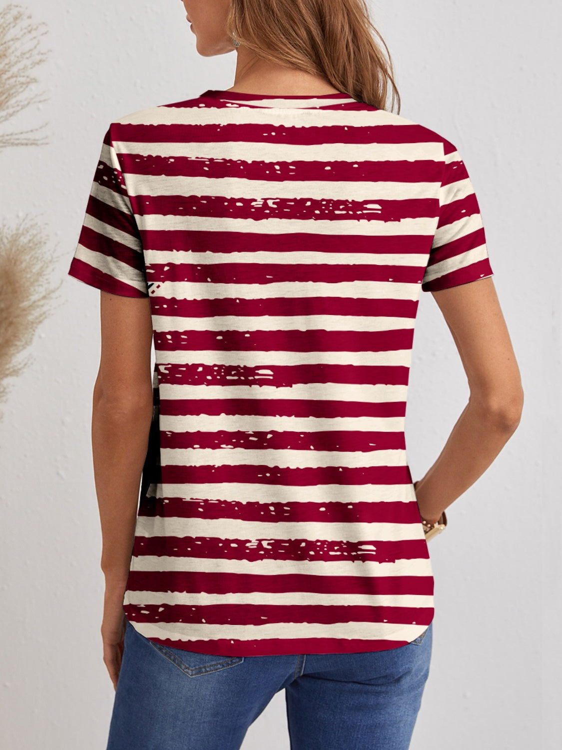 Striped V-neck T-shirt, back view