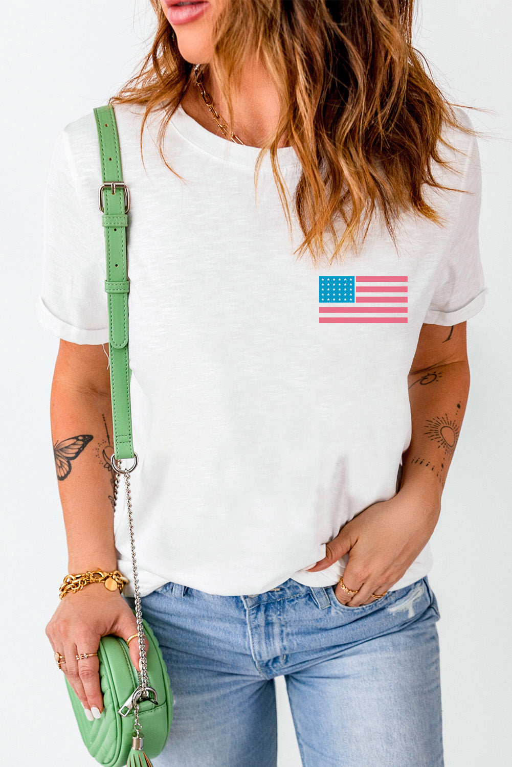 Stylish US Flag Round Neck T-Shirt with flag detail