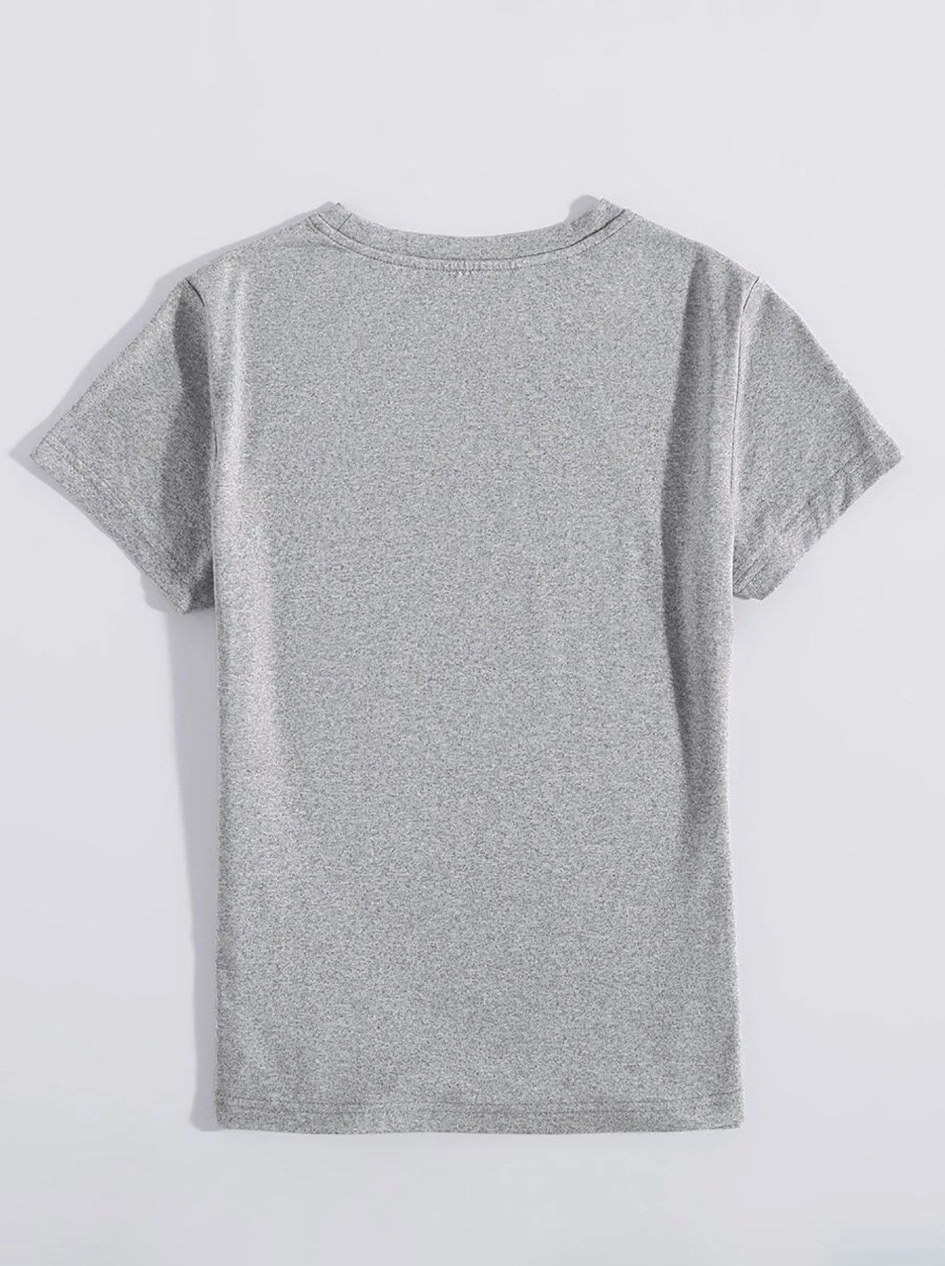 Back view of gray round neck t-shirt
